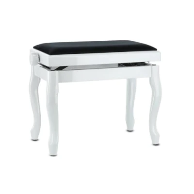 Abbildung von GEWA Pianobank Deluxe Classic (Massivholz, Bruchlast von 2 Tonnen, Sitzfläche 52x30 cm, präzise Scherenmechanik, Höhe 45 bis 57 cm), weiß hochglanz