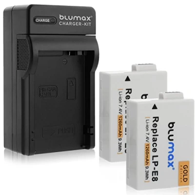 Abbildung von Blumax 2X Gold Edition LP E8 1260mAh + Ladegerät passend zu Canon EOS 550D 600D 650D 700D