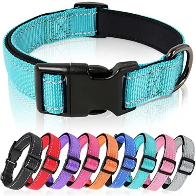 Abbildung von HEELE Hundehalsband, Hundehalsband aus Nylon, Reflektierend Halsband Hund mit Weich Neopren Gepolstert für Welpen Kleine Mittel Große Hunde Läng Einstellbereich 26 38cm, Himmelblau, S