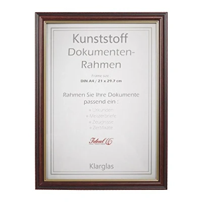 Abbildung von Ideal Dokument Bilderrahmen 21x29,7 DIN A4 Urkunde Meisterbrief Zeugniss Zertifikate: Farbe: Mahagoni o. Aufsteller Glas