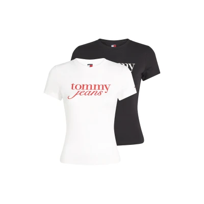 Abbildung von Tommy Jeans Essential LOGO TEE 2 PACK Tshirt print, Damen, Größe: 40, Ecru/black