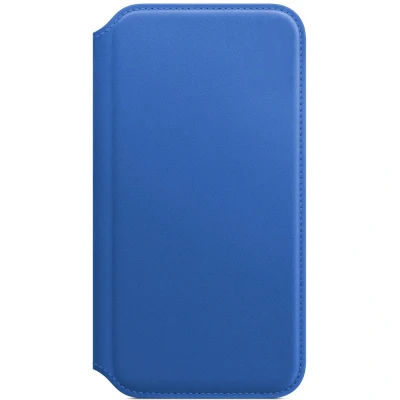 Abbildung von Apple iPhone Xs Hülle Echtleder Original Klapphülle Handyhülle Blau