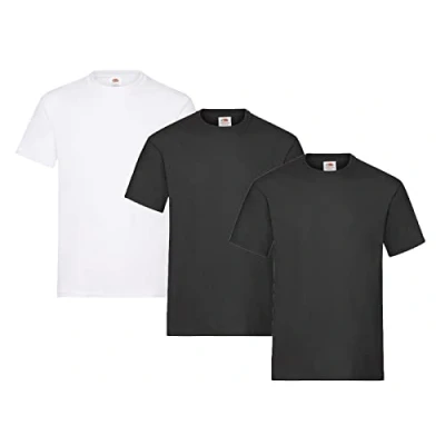 Abbildung von Fruit of the Loom Herren Heavy T Shirt 3er Pack, 2 x Schwarz, 1 Weiß und HL Kauf Notizblock, XL