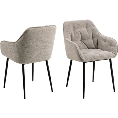 Abbildung von AC Design Furniture Bentley Armlehn Esszimmerstühle mit Rückenlehne 2er Set, Gepolsterter Esszimmerstuhl, Stoffsitz in beige Schwarzen Metallbeinen, Home Office Stuhl