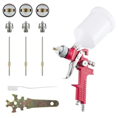 Abbildung von BenBow Lackerpistole HVLP Spritzpistole Kit mit 600 ml Plastikbecher und Aluminiumkörper Hochpräzise Spraydosen Lackierpistole Dusen Set 1,4 + 1,8 2,5mm