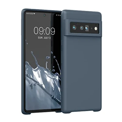 Abbildung von kwmobile Hülle kompatibel mit Google Pixel 6 Pro Silikon Handy Case Handyhülle weiche Oberfläche kabelloses Laden Dunkler Schiefer