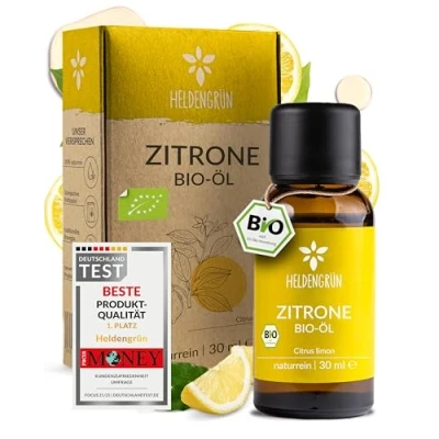 Abbildung von Heldengrün® BIO Zitronenöl [100% NATURREIN] Kaltgepresst aus echten Zitronen Reines zum Verzehr ätherisch Lemon Oil