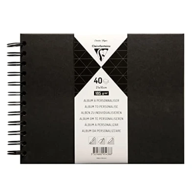 Abbildung von Clairefontaine 95438C Album DIY zum Personalisieren, 40 Blatt schwarz 185g im Format 21x16 cm, fester Umschlag schwarz, 1 Stück