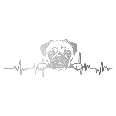 Abbildung von Finest Folia Aufkleber Herzschlag Tiere Breite 27cm Lifeline Heartbeat Deko Sticker Selbstklebend für Auto Kühlschrank Laptop Autoaufkleber K150 (Silber, 21 Mops)