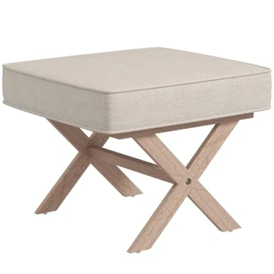 Abbildung von HOMCOM Sitzhocker, Polsterbank mit Leinenoptik, Fußhocker gepolstertem Sitz, Antirutschmatte, Ottomane Fußstütze aus Holz, für Wohnzimmer, Schlafzimmer, Beige