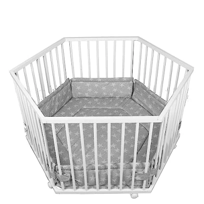 Abbildung von Laufgitter Laufstall 6 eckig Baby Krabbelgitter inkl. Stoffeinlage 3 fach höhenverstellbar WEISS 5230402