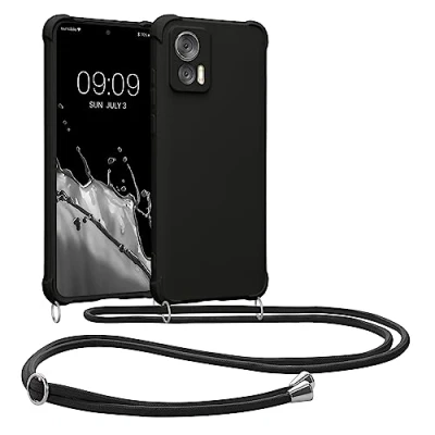 Abbildung von kwmobile Necklace Case kompatibel mit Motorola Edge 30 Neo Hülle Cover Kordel zum Umhängen Silikon Schutzhülle Schwarz
