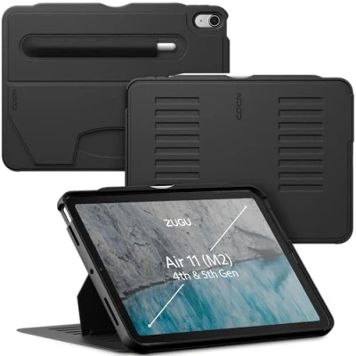Abbildung von ZUGU CASE iPad Air M2 6. / 5. 4. Generation (2024/2022 2020) 11/10.9 Zoll schlanke Schutzhülle 8 Winkel Ständer magnetisch, Aufladen Stiftes Auto Sleep/Wake UP [ Schwarz ]