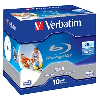 Abbildung von Verbatim BD R Single Layer Blu ray Rohlinge, 25 GB, Disc mit 6 facher Schreibgeschwindigkeit, 10er Pack, großflächig bedruckbar, Disks für Video und Audiodateien