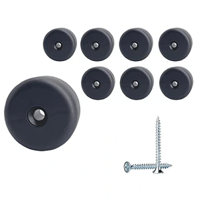 Abbildung von (8 Stück) Schwarze Möbelbeine, Höhe 15 mm, rund Ø 45 Möbelfüße, Material Kunststoff, Schrauben inklusive (8, mm)