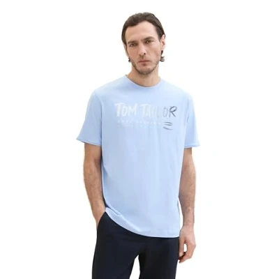 Abbildung von TOM Tailor MIT TEXT Tshirt print, Herren, Größe: Large, Windsurf blue