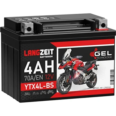 Abbildung von LANGZEIT YTX4L BS GEL Roller Batterie 12V 4Ah 70A/EN Motorradbatterie doppelte Lebensdauer entspricht 50314 CTX4L vorgeladen auslaufsicher wartungsfrei