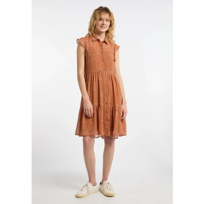 Abbildung von DREIMASTER Vintage Blusenkleid für Damen M / Orange Mehrfarbig 100% Polyester