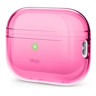 Abbildung von elago Clear Case Hülle Kompatibel mit Apple AirPods Pro 2. Generation Schutzhülle, Stoßfest, Inklusive Gel Tape, Kabelloses Aufladen, Reduziert Vergilbung (Neon Heiße Rosa)