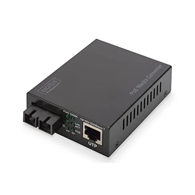 Abbildung von DIGITUS Medienkonverter SM Gbit Ethernet RJ45 / SC 1310nm Wellenlänge Bis 20km Mit PoE Injektor Schwarz