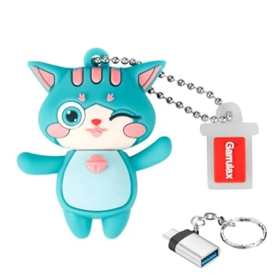 Abbildung von GARRULAX USB 3.0 Flash Laufwerke, wasserdichte Silikon High Speed Datenspeicher Laufwerk Memory Stick Pen Disk Pendrive mit OTG Typ C Adapter(Green Cat,16GB)