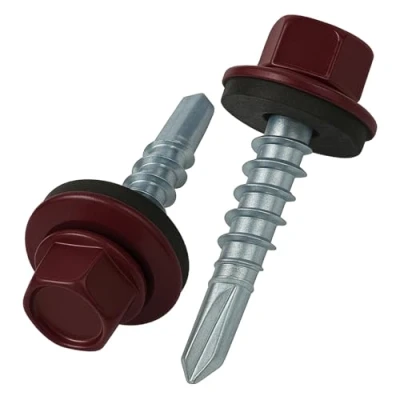 Abbildung von 4.8 mm x 35 Dachschrauben, Sechskantkopf Selbstbohrend Mehrfarbig (RAL 3005 Weinrot) Schrauben mit versiegelter EPDM Unterlegscheibe, rostfreie, Verzinkte, Gehärtete (50 Stück)