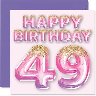 Abbildung von Geburtstagskarte zum 49. Geburtstag für Frauen rosa und lila Glitzerballons Happy Karten 49 Jahre alte Frau Mama Cousin Freund Schwester Tante, 145 mm x vierzigsten Grußkarten Geschenk