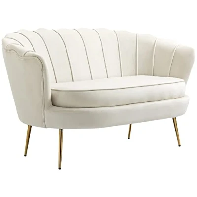 Abbildung von HOMCOM 2 Sitzer Sofa, Couch, gepolsterter Polstersofa, Loveseat mit Armlehne, Samtopik, Doppelsofa bis 150 kg belastbar für Wohnzimmer, Schlafzimmer, 130 x 77 cm, Creme