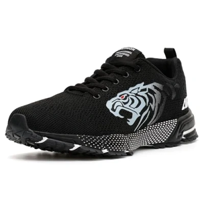 Abbildung von ASHION Turnschuhe Herren Sneaker Laufschuhe Sportschuhe Atmungsaktiv Leichte Straßenlaufschuhe,A Schwarz,44 EU