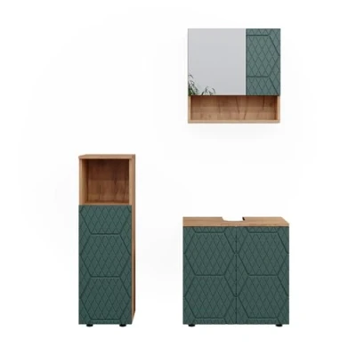 Abbildung von Vicco Badmöbel Set Badezimmer 5 Irma 3D riffled Goldkraft Grün, (3 St., 3 er Set)