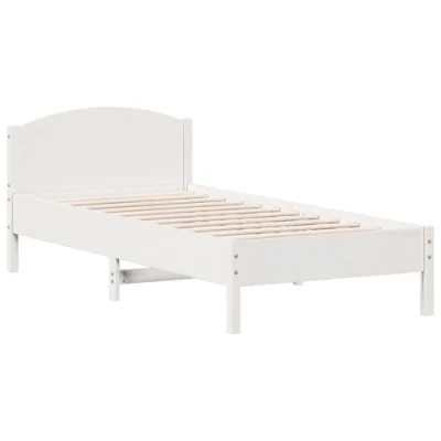 Abbildung von vidaXL Massivholzbett, Bett Bettgestell mit Lattenrost, Schlafzimmerbett Einzelbett Kopfteil, Bettrahmen Schlafzimmermöbel, Weiß 100x200cm Kiefer