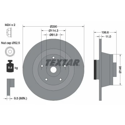 Abbildung von TEXTAR Bremsscheibe RENAULT: MEGANE 3 Coupe 11mm 05/05 114,3mm voll beschichtet 92269603 402023273R,432020021R Bremsscheiben, Scheibenbremsen