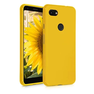 Abbildung von kwmobile Hülle kompatibel mit Google Pixel 3a XL weiches TPU Silikon Case Cover geeignet für kabelloses Laden Honiggelb