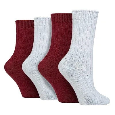 Abbildung von Wildfeet 4er Pack Damen Kaschmir Socken Anti Blasen Weich Stiefel Dame (37 42, Blau/mauve)