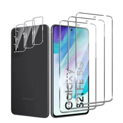 Abbildung von Zicurz 3+3 Stück Schutzglas für Samsung Galaxy S21 FE 5G, Panzer Schutz Glas, 3 Schutzfolie und Kamera Schutzglas, HD Displayschutz, Blasenfrei, 5G
