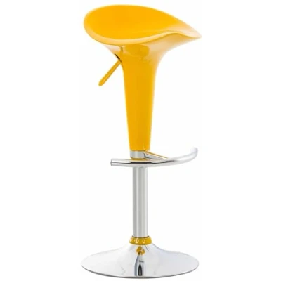 Abbildung von CLP Barhocker Saddle mit drehbarem Kunsttoffsitz und Fußablage I Höhenverstellbarer Hocker Metallgestell in Chrom Optik, Farbe:gelb