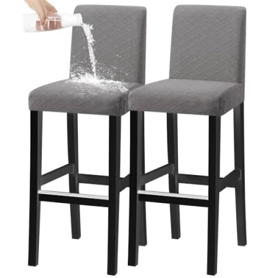 Abbildung von KELUINA Bar Stuhl Hocker Abdeckungen, Stretch Abnehmbare Waschbare Slipcover für Kurze Dreh Dinning Rücken (Hellgrau,2er Set)