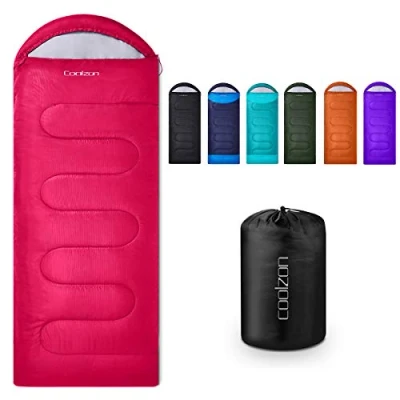 Abbildung von Coolzon Schlafsack Outdoor für Camping 3 4 Jahreszeiten, Erwachsene Deckenschlafsack Kleines Packmaß Ultraleicht Tragetasche, Weich Dick und Warm Camping, Reise, Wandern, Violett