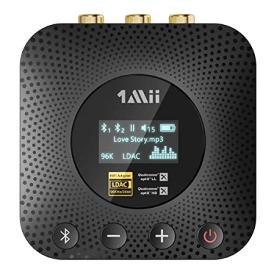 Abbildung von 1Mii B06HD+ Hi Res Bluetooth 5.1 Musik Empfänger für Stereoanlage mit LDAC, HiFi Adapter audiophilem DAC aptX HD Lautstärkeregler OLED Display AV Receiver/Verstärker