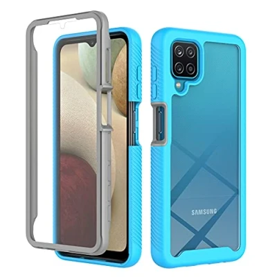 Abbildung von XINNI Hülle für Samsung Galaxy A12(M12), 360 Grad Stoßfeste Schutzhülle mit Integriertem Bildschirmschutz, Robuster Bumper Outdoor Full Body Case, Hellblau