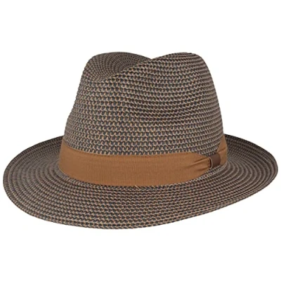 Abbildung von Strohhut Bogarthut Sommerhut Sonnenhut aus 100% Papier knautschbar mit Garnitur Besonders Leicht, Flexibel, Hautfreundlich Bequem blau beige meliert, L