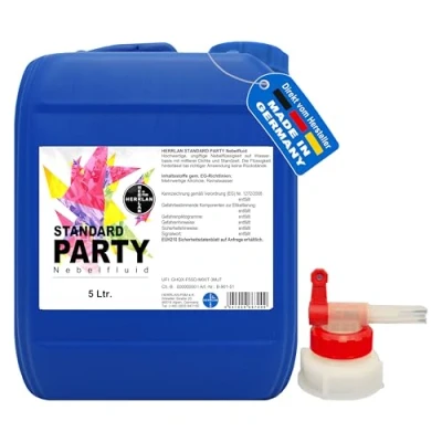Abbildung von HERRLAN Discolicht STANDARD PARTY Nebelfluid universelle wasserbasierte Nebelflüssigkeit, 5 Liter inkl. 1 x AGH, mit mittlerer Dichte und Standzeit