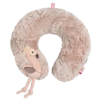 Abbildung von Fehn Nackenstütze Flamingo Nackenkissen mit Tierapplikation Ergonomische Form des Nackenhörnchens stützt, entlastet und bietet sicheren Halt in Auto, Babyschale oder Kinderwagen