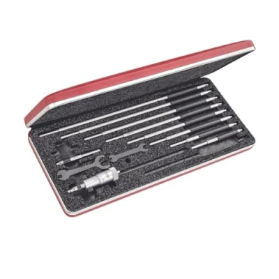 Abbildung von Starrett 124MBZ Vollstab Nonius Innenmessschrauben Set, Bereich 50 300 mm, 0,01 mm Teilung, +/ 0,003&quot; Genauigkeit, mit Gehäuse
