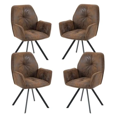 Abbildung von MEUBLE COSY Esszimmerstühle Drehbar 4er Set Küchenstuhl Polsterstuhl Drehstuhl mit Armlehne Sessel aus Wildleder Metallbeine, Sitzbreite 49 cm, für Esszimmer Wohnzimmer, Arbeitszimmer, Braun