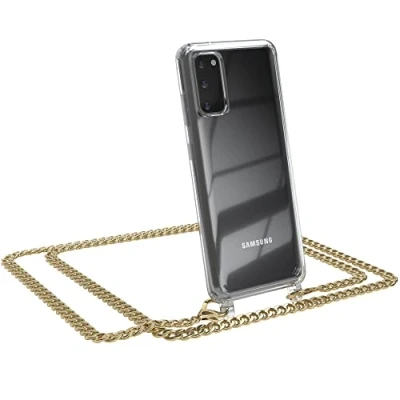 Abbildung von EAZY CASE Handykette kompatibel mit Samsung Galaxy S20 / 5G Handyhülle Metal Umhängeband und Ersatz Kordel schwarz, Handykordel Schutzhülle, Stylische Kette, Gold