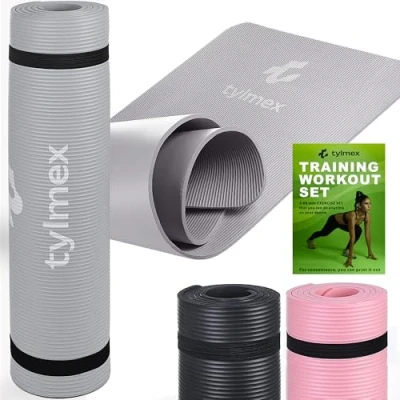 Abbildung von Tylmex Matte Yogamatte Rutschfest Dicke 8mm Sportmatte für Yoga Pilates Fitness Gymnastik Outdoor und Zuhause mit Tragegurt Übungskomplex Grau4