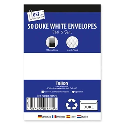 Abbildung von Tallon Just Stationery 50 Umschläge mit Haftklebestreifen, Weiß