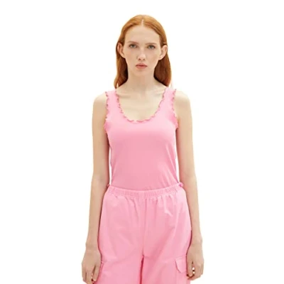 Abbildung von TOM TAILOR Denim Damen 1038422 Basic Top mit Rüschen, 31685 Fresh Pink, M