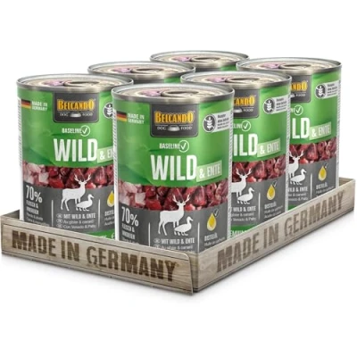 Abbildung von BELCANDO Baseline Nassfutter für Hunde, Wild &amp; Ente, 6X 400g Dose, 70% Fleisch ausgewachsene Hundefutter nass ohne Getreide, Made in Germany